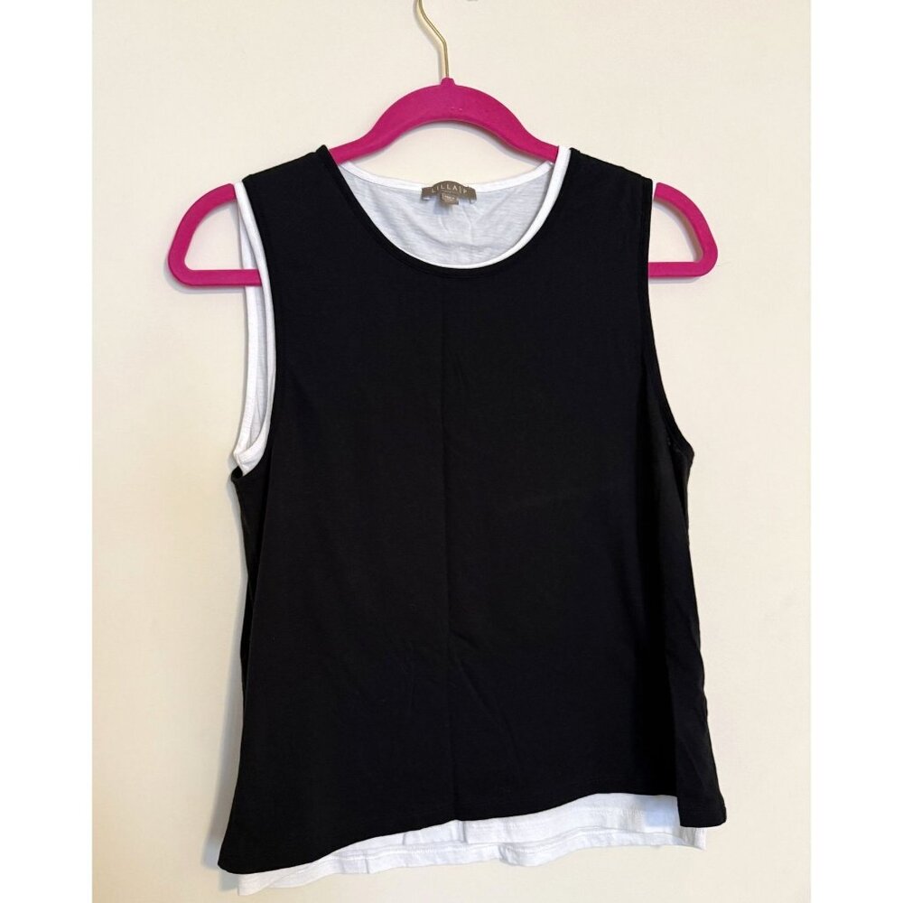 Lilla P Women's Contrast Black and White Pima Cotton Layered Tank Top Size Small
